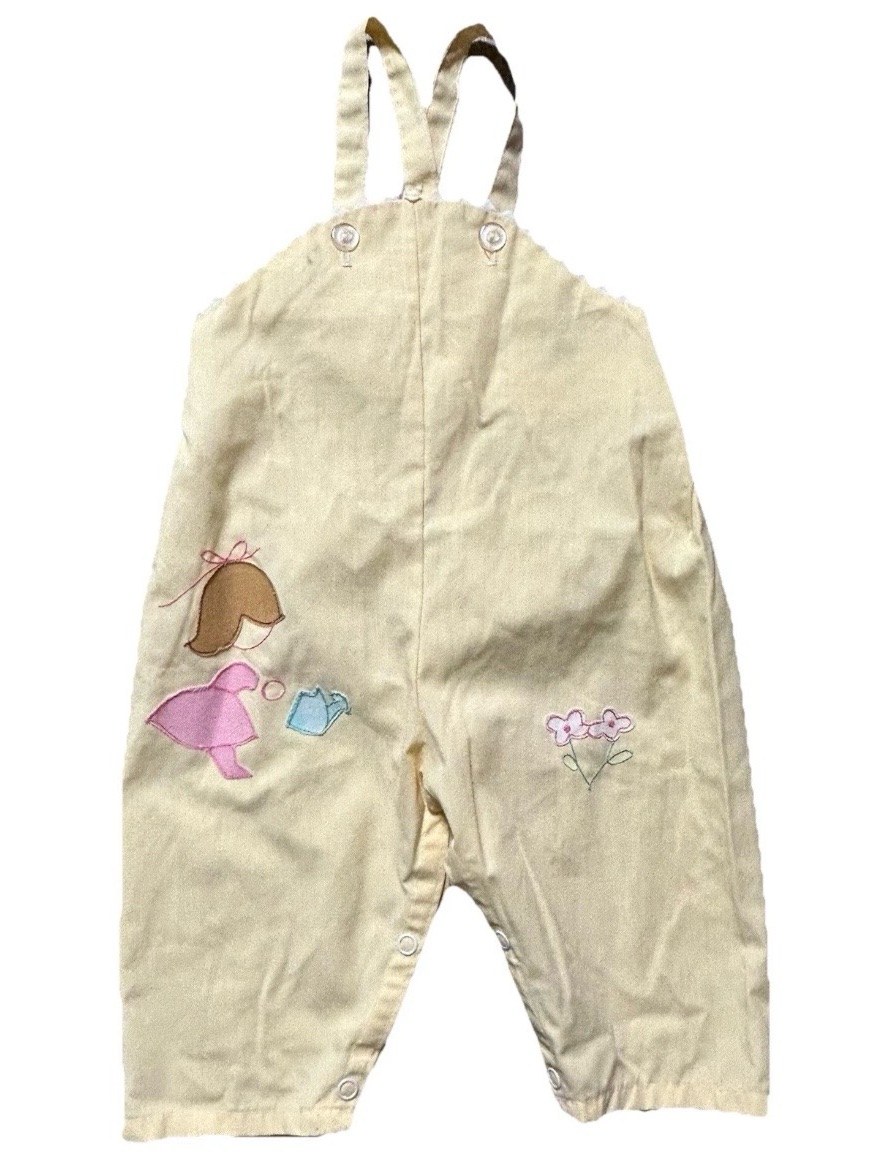 Toddler Girl Yellow Spring Summer Overalls Watering Flowers Size 18-24 2t